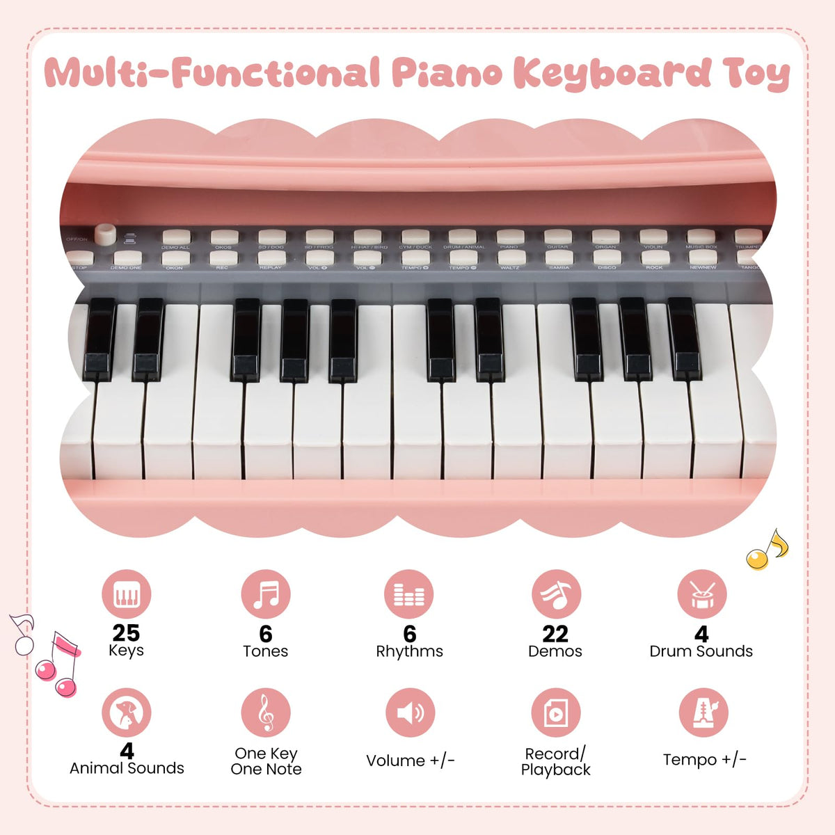 Mini Keyboard Piano for Kids, 25 Keys Electric Piano w/Music Stand & Microphone