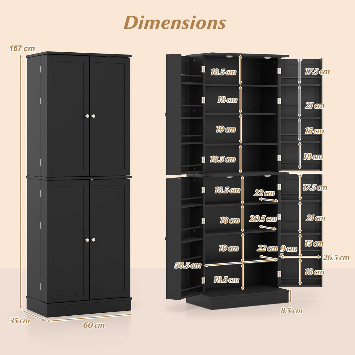Giantex Kitchen Pantry Cabinet, 167 CM Freestanding Tall Buffet Cupboard w/Two 4-Tier Cabinets