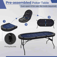 1.8m Foldable Poker Table for 8 Players, Portable Oval Card Board Game Table