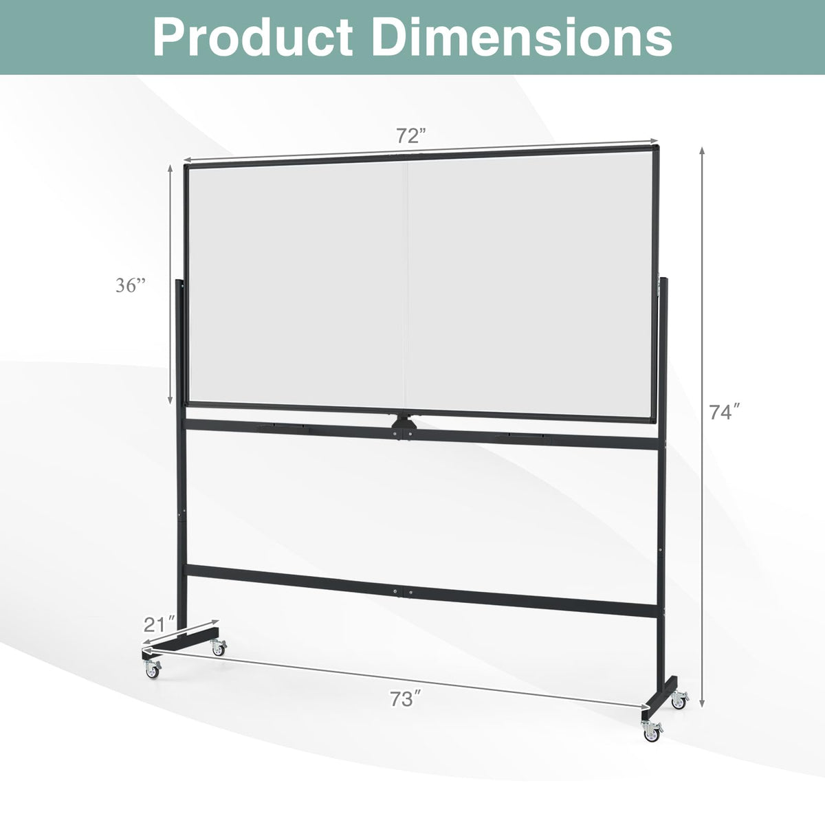 72" x 36" Rolling Whiteboard, Double-Sided Magnetic Dry Erase Board with Stand and Aluminum Alloy Frame