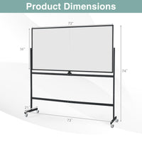 72" x 36" Rolling Whiteboard, Double-Sided Magnetic Dry Erase Board with Stand and Aluminum Alloy Frame