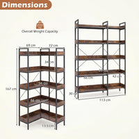 Giantex 5-Tier Corner Bookshelf Convertible L-Shaped with Metal Frame
