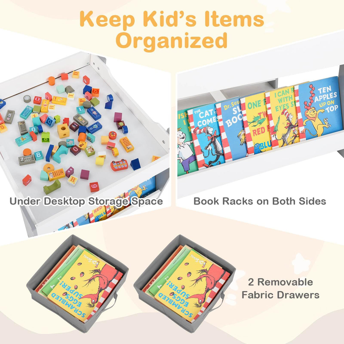 4-in-1 Kids Wooden Activity Table with Reversible Blackboard and Bookshelves