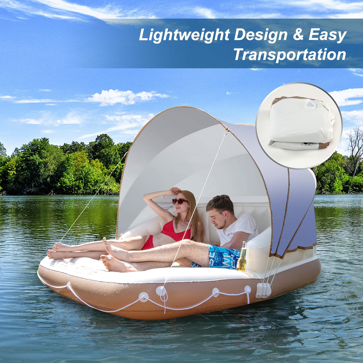 Lounge Raft Pool Canopy Island Inflatable Pool Float Lounge, Swimming Raft Lounge w/Hig ...
