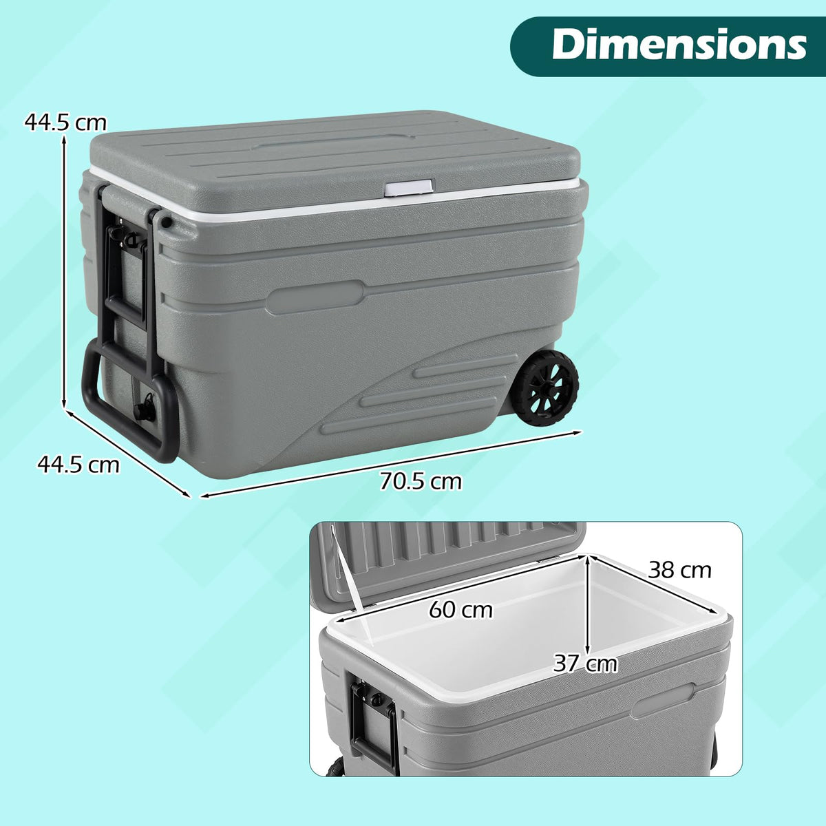 Outdoor Hard Cooler on Wheels 80L for Camping and Picnic with Handles