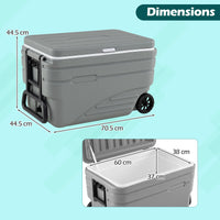 Outdoor Hard Cooler on Wheels 80L for Camping and Picnic with Handles