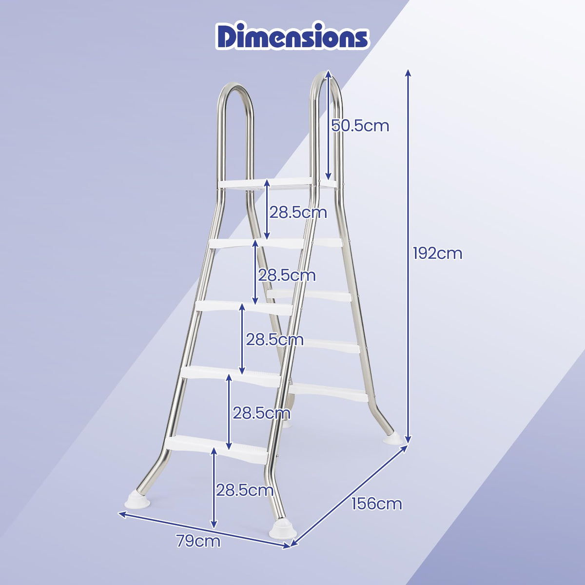 192 cm Above Ground Pool Ladder A-Frame Swimming Pool Ladder with Top Platform