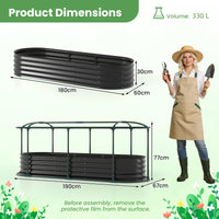 Galvanised Raised Garden Bed with Greenhouse Cover and Roll-up Window