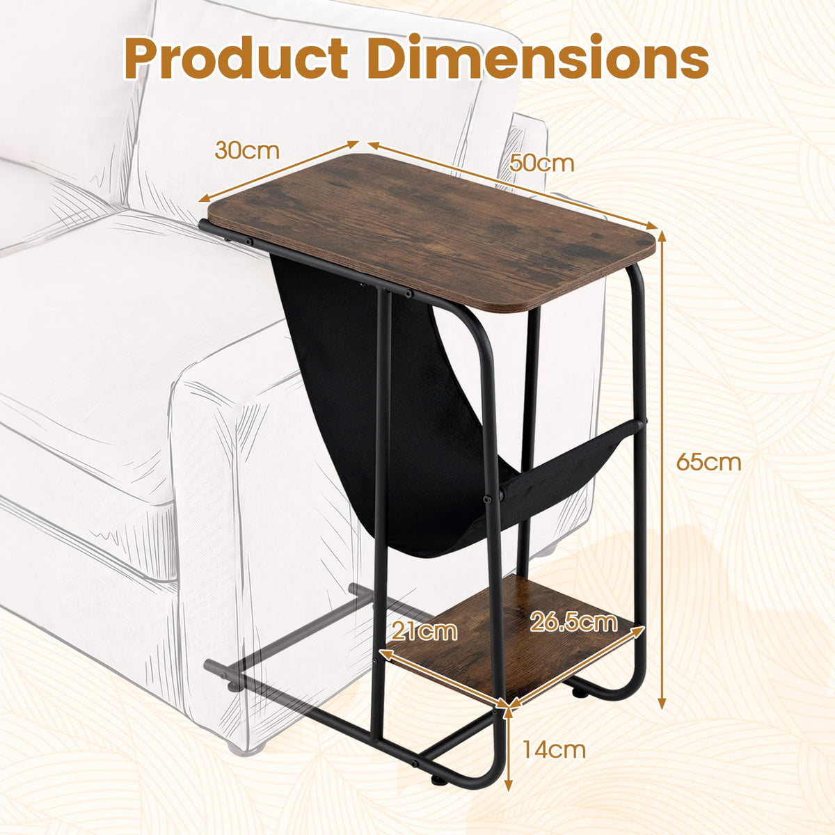 Giantex C-Shaped End Table with Canvas Book Holder & Bottom Storage Shelf