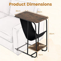 Giantex C-Shaped End Table with Canvas Book Holder & Bottom Storage Shelf
