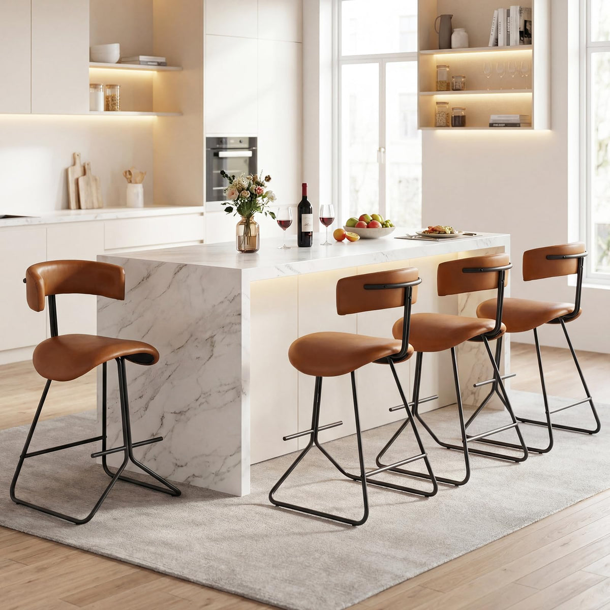 Giantex Modern Counter Height Stools Set of 2, Faux Leather Upholstered Armless Barstools