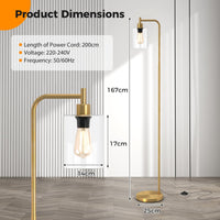 Industrial Floor Lamp with Hanging Glass Lampshade and Foot Switch