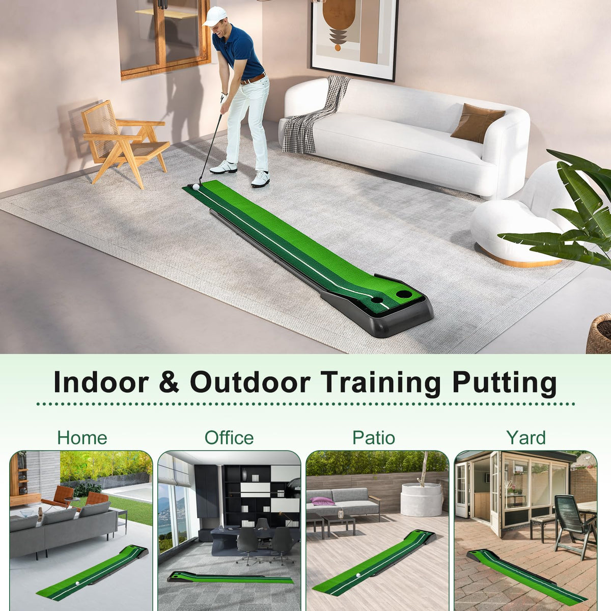 250 CM Putting Green, Premium Golf Practice Turf with Simulate Grass Turf