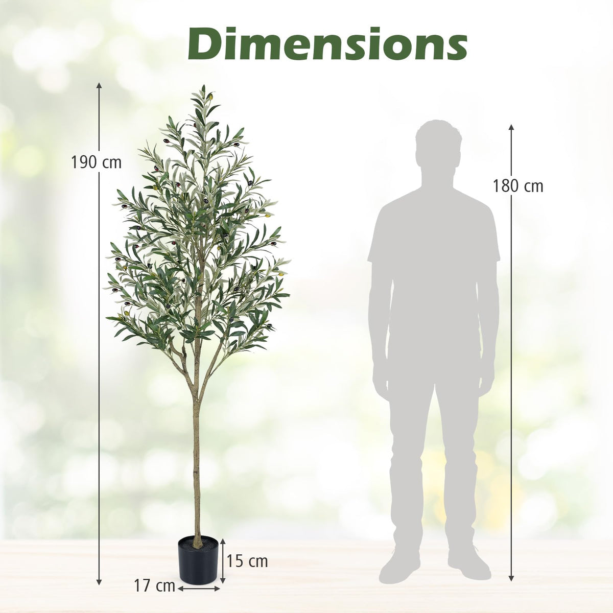 Giantex 190 cm Artificial Olive Tree with Life-Like Fruit & Leaves