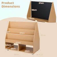 Double-Sided Kids Bookshelf on Wheels with Chalkboard and Open Cubes