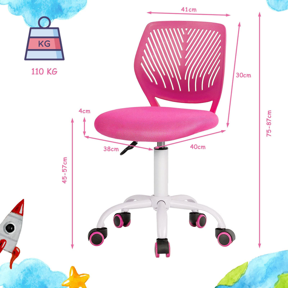 Giantex Kids Swivel Desk Chair, Small Armless Task Chair, Height