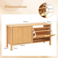 100CM Shoe Storage Bench, Narrow Wooden Entryway Bench with 2 Flip Drawers