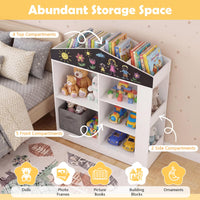 Kids Toy Storage Box House Shaped with Compartments and Chalkboard