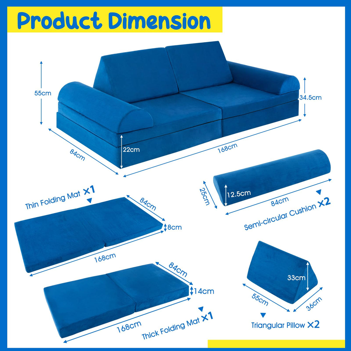 Kids Modular Convertible Foam Sofa with Machine-washable Fabric