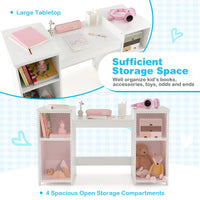 2 In 1 Kids Vanity Table and Chair Set with Removable Tri-fold Mirror for Girls Aged 3+