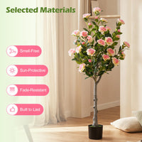 Giantex 128cm Artificial Camellia Tree, Faux Flower Greenery Plant