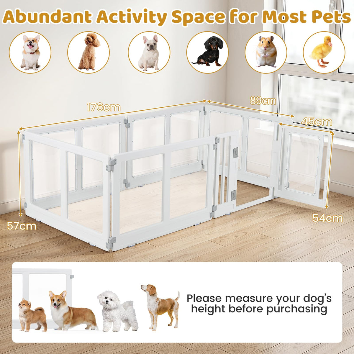 Clear Dog Playpen with Secure Locking Door, 6 Panels