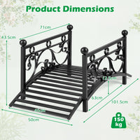 Garden Metal Bridge with Handrails, Outdoor Arched Bridge w/Dual Patterned Side Rails