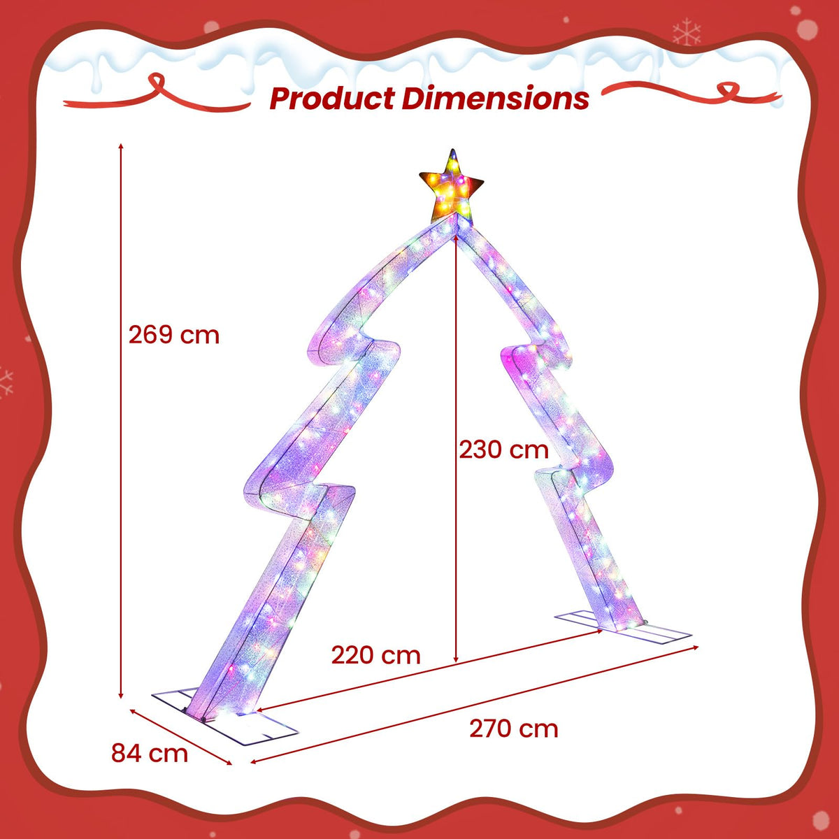 269cm Christmas Tree-shaped Archway with Top Star and Adjustable LED Lights