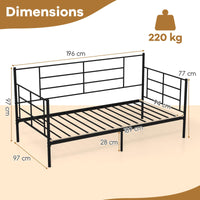 Single Daybed 2-in-1 Sofa Bed w/Arms & Back Metal Slat Support Living Room Black