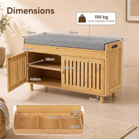 90 cm Bamboo Shoe Storage Bench with Lift Top and Cushion for Entryway