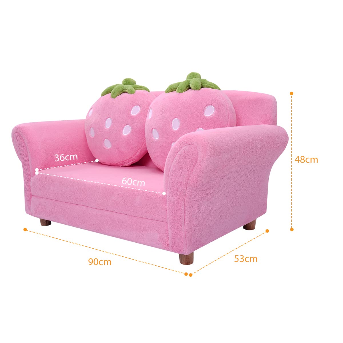 Kids Sofa with 2 Cute Strawberry Pillows, Children Couch Armrest Chair Double Seats