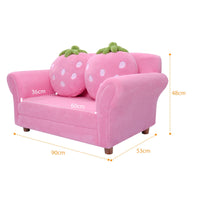 Kids Sofa with 2 Cute Strawberry Pillows, Children Couch Armrest Chair Double Seats