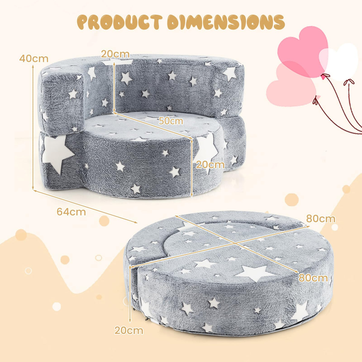 Convertible Children Sofa Kids Couch Chair with Removable and Machine-washable Cover
