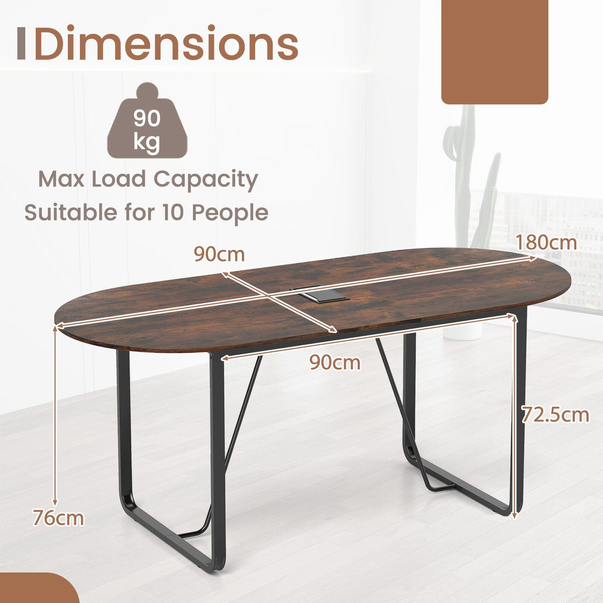 180cm Conference Table, Large Oval Meeting Table for 10 People
