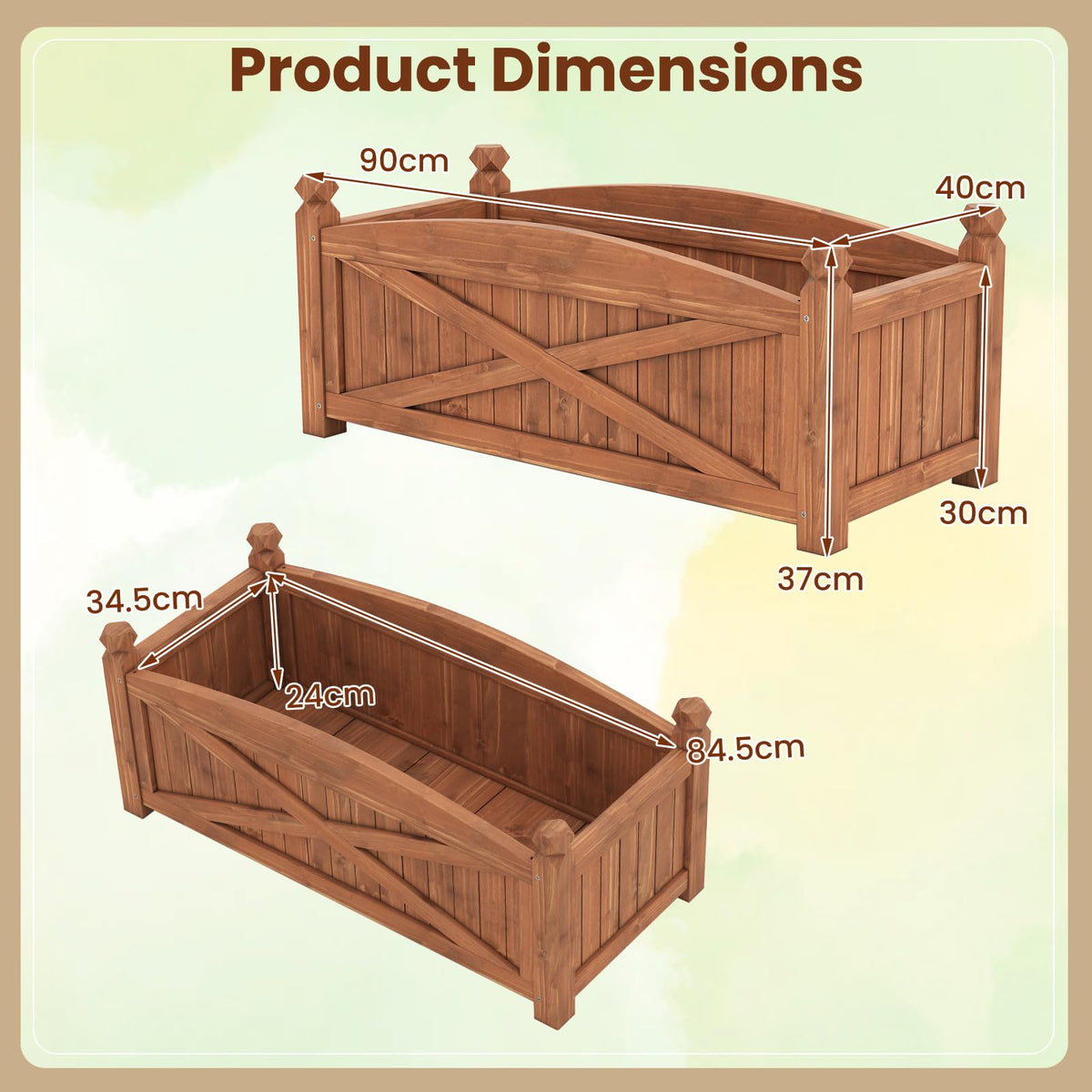 Wooden Raised Garden Bed 90 x 40 x 37 cm Rectangle Planter