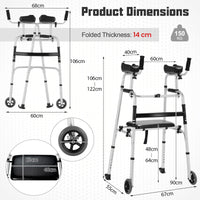 Folding Upright Walker with Seat Wheels and Removable Arm Support
