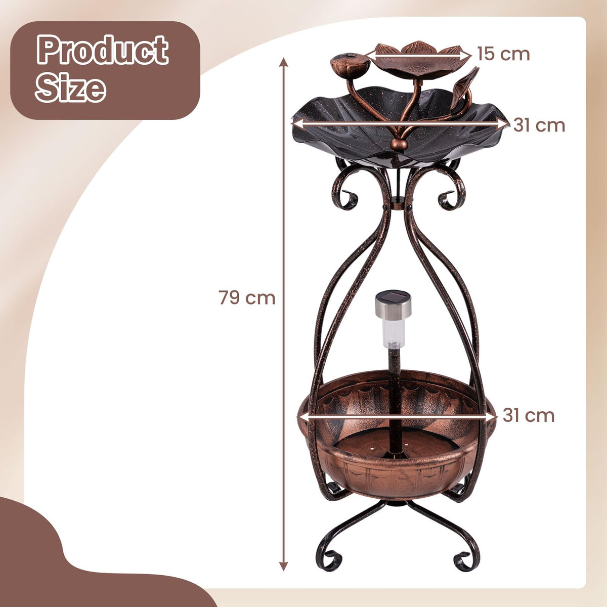Solar Outdoor Bird Bath, Vintage Bird Bath & Feeder Combo