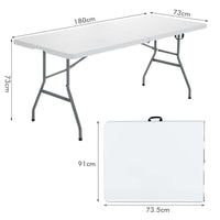 Giantex 180cm Plastic Folding Table, Indoor Outdoor Heavy-Duty Rectangular Picnic Table w/Carrying Handle