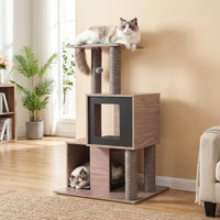 Modern Cat Tree with Sisal Scratching Posts and Removable Cushions