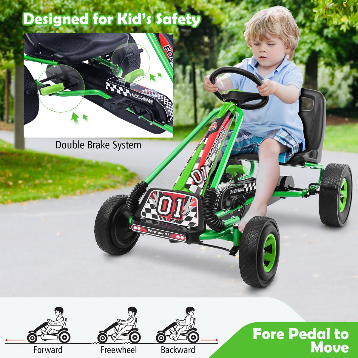 Kids Ride On Pedal Go Kart with Steering Wheel for Boys and Girls 3-8 Years Old
