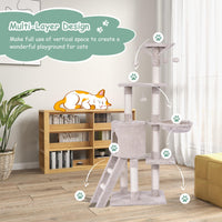 140 CM Cat Tree Kitten Tower with Scratching Post and Ladder Kitten Condo Pet Furniture