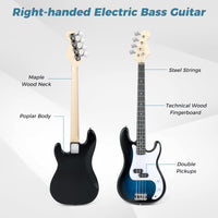 4 Strings Full Size Bass Guitar Kit with Double Pickups and Open-gear Tuning