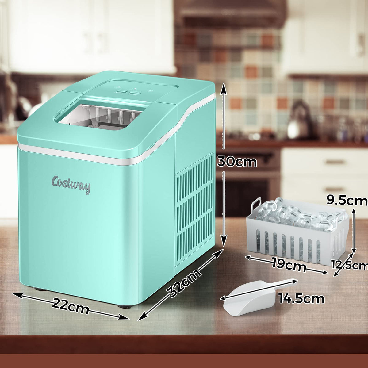 Countertop Ice Maker, Bullet Ice Cubes Ready in 8 Mins