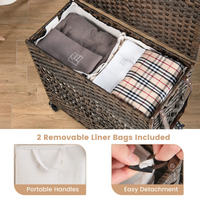 Giantex 110L Laundry Hamper with Lid, Folding Synthetic Rattan Clothes Hamper with 2 Removable & Washable Liner Bags