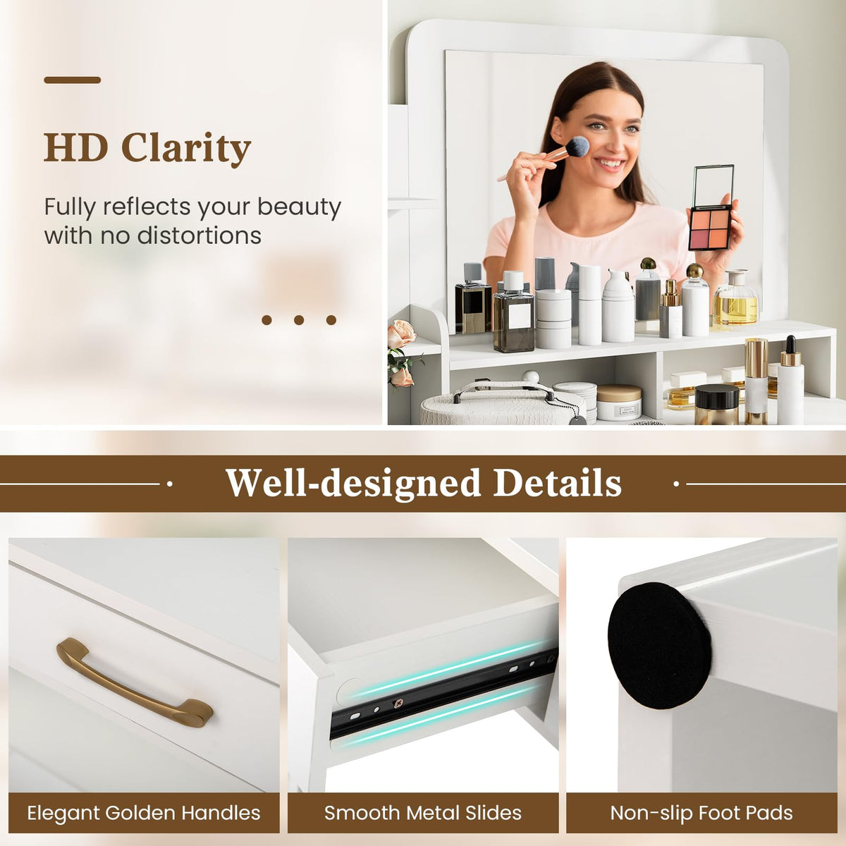 Vanity Desk with Mirror Charging Station USB and Type-C Ports
