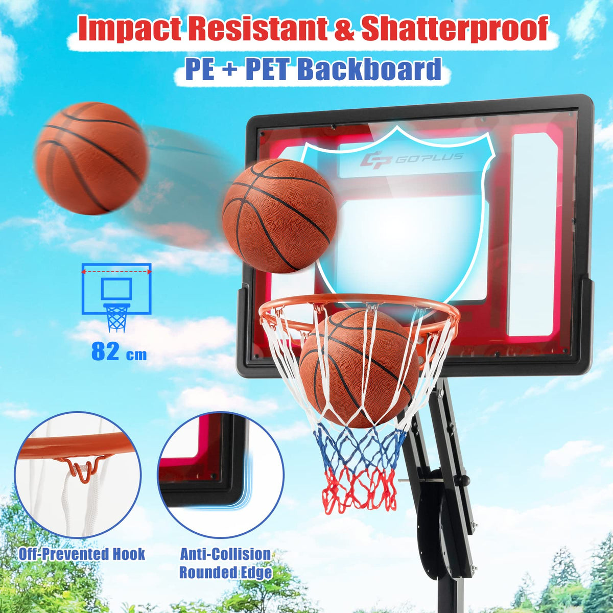 Portable Basketball Goal System 1.05-2.6m Ring Height