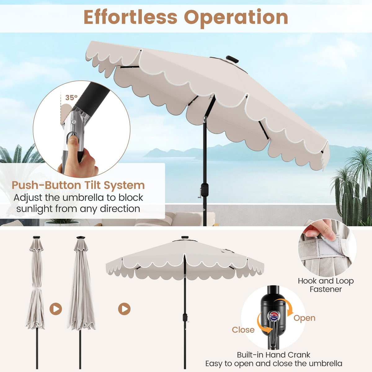 2.8M Solar Patio Umbrella with 24 LED Lights