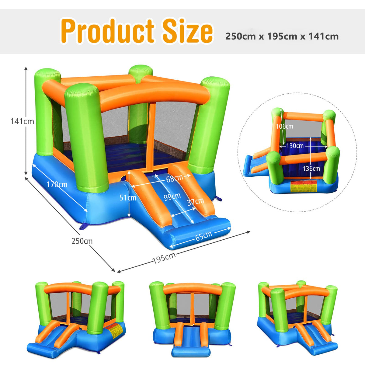 Large Jumping Area, Jump ’n Slide Bouncer, Accessories, Backyard Bouncy Castle Indoor Outdoor (Without Blower)