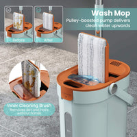 Mop and Bucket Set with Wringer and Washable Microfiber Pads