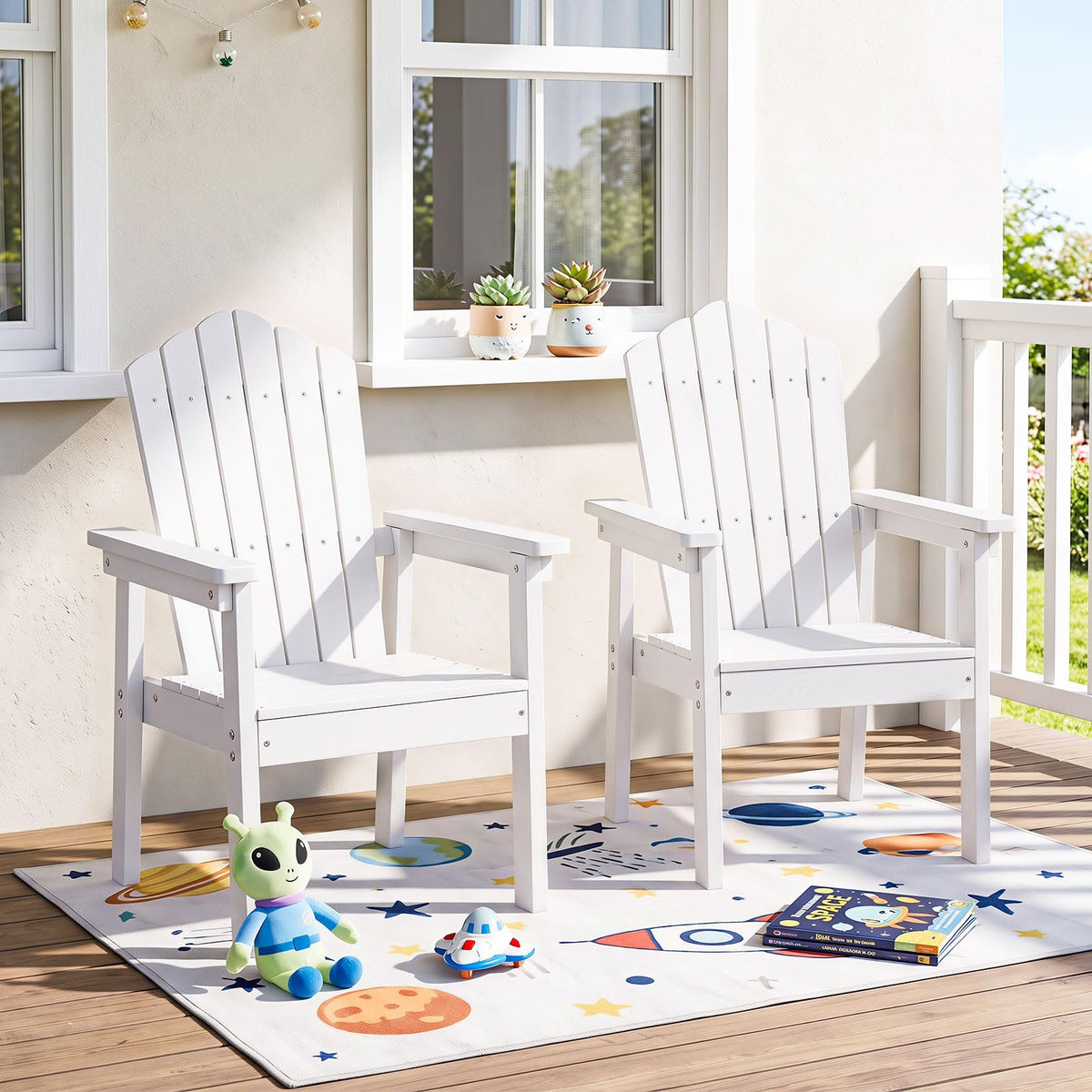 Lawn Adirondack Chairs with High Backrest and Wide Armrests